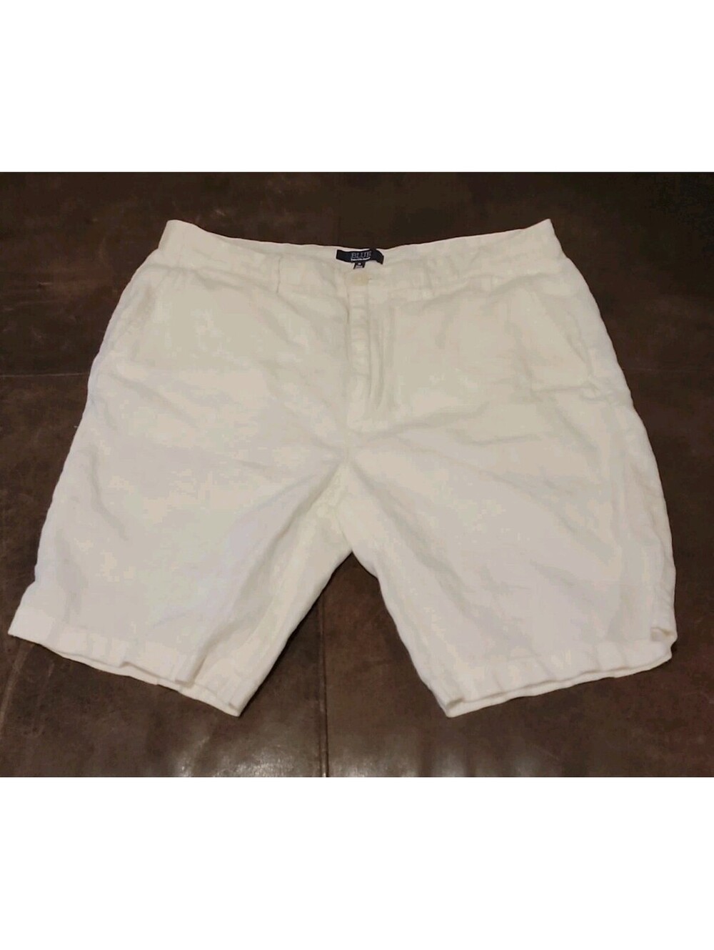 Saks Fifth Avenue BLUE Mens SZ 36 White Linen Flat Front Chino Shorts 8" Ins 432